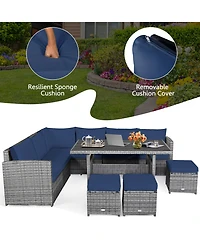 Gymax 7 Piece Outdoor Rattan Sectional Sofa Set Patio Conversation Set w/ Cushions