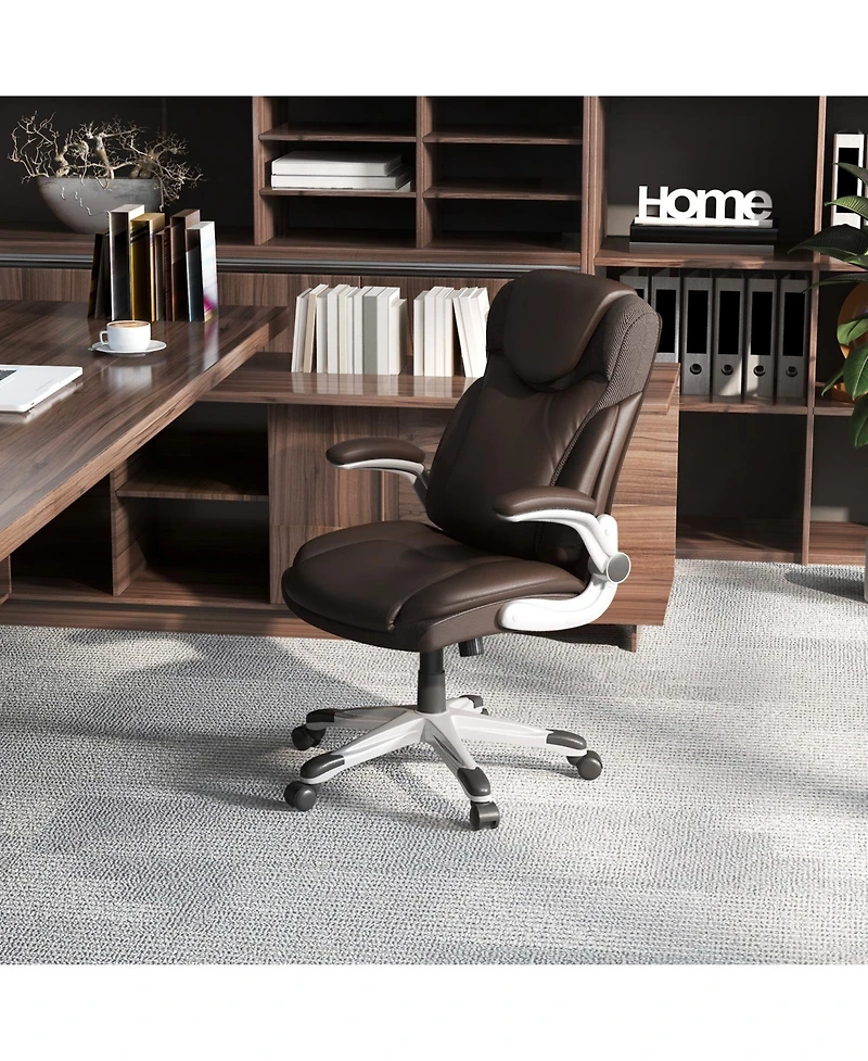 Ergonomic Office Pu Leather Executive Chair with Flip-up Armrests and Rocking Function