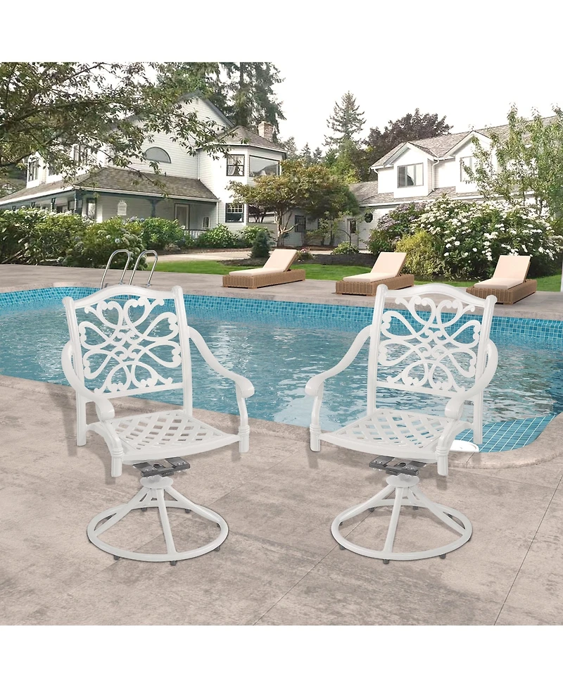 Patio Dinning Swivel Chair Set of 2 Outdoor Swivel Rocker Patio Chairs Bistro Chairs Outdoor Dining Chairs, White