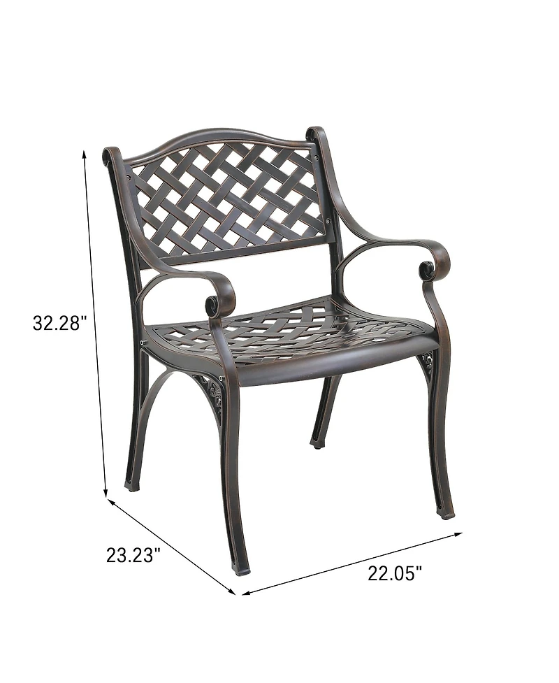 2 Pcs Outdoor Dining Chairs Cast Aluminium Patio Dining Chair Set of 2 Patio Bistro Chairs, Bronze
