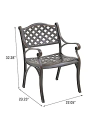 2 Pcs Outdoor Dining Chairs Cast Aluminium Patio Dining Chair Set of 2 Patio Bistro Chairs, Bronze