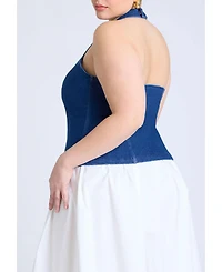 Eloquii Women's Comfort Stretch Denim Halter Top