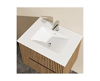 Casainc 24" Wall Mounted Walnut Bathroom Vanity Cabinet with White Basin Sink Combo Floating