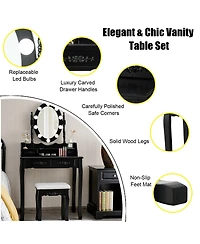 Makeup Dressing Table with Touch Switch Lighted Mirror and Cushioned Stool