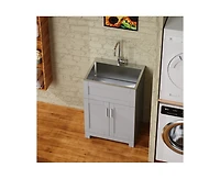 Casainc 24" Bathroom Sink Vanity Laundry Utility Gray Cabinet w/ Stainless Steel Sink Combo