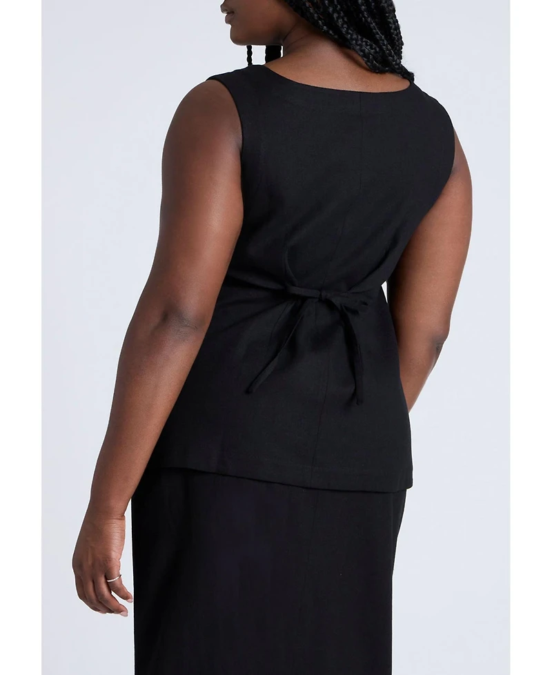 Eloquii Plus Square Neck Scoop Hem Linen Blend Vest