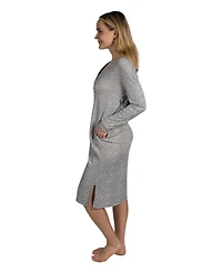 Tahari Women's Long Sleeve Fleece Henley Nightshirt Lounger