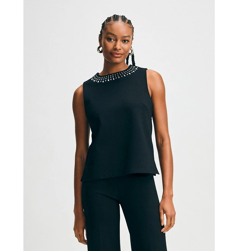 Isaac Mizrahi Women's Jewel Neck Ponte Shell