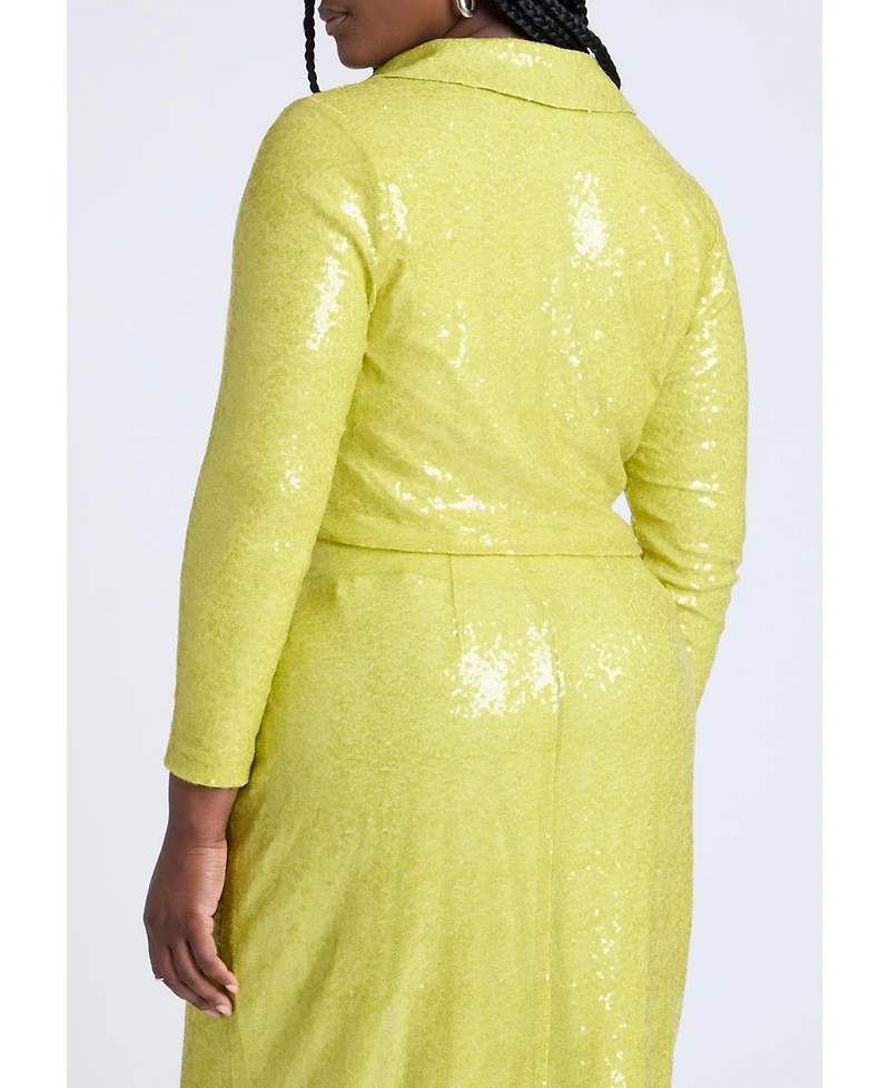 Eloquii Women's Plus Size Sequin Wrap Collared Top