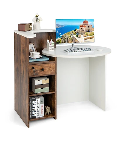 Front Reception Office Desk with Open Shelf and Lockable Drawer