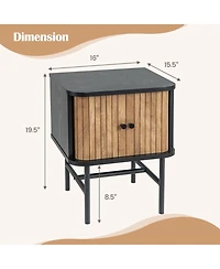 Mid-century Modern Nightstand with Sliding Doors and Storage Cabinet