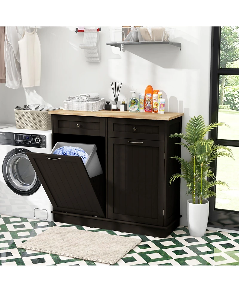 Kitchen Tilt Out Trash Cabinet with 2 Drawers and Adjustable Shelf