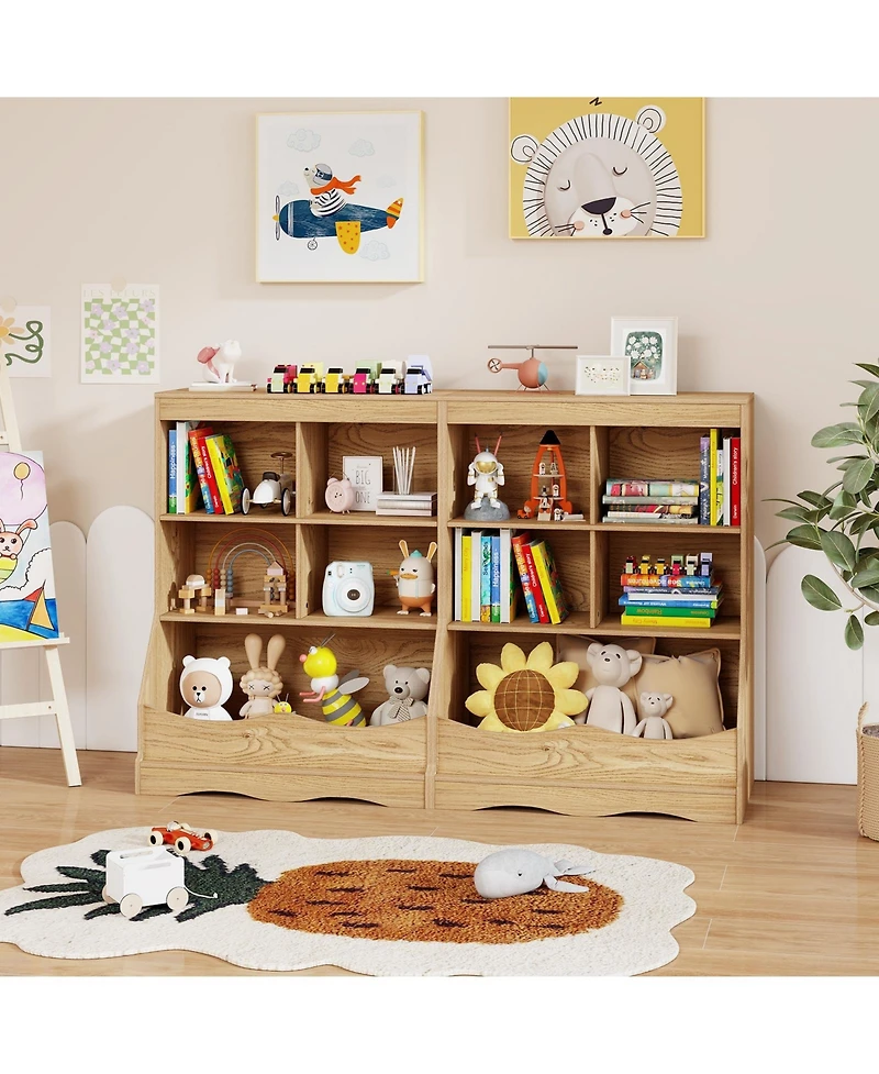 34.5" Kids Bookshelf with 5 Bins for Playroom and Living Room
