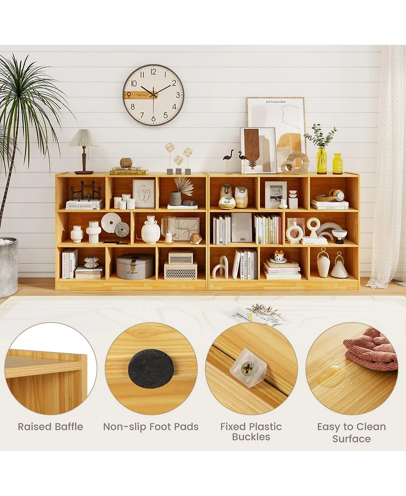 3-Tier Open Bookcase 8-Cube Floor Standing Storage Shelves Display Cabinet