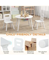 Wood Activity Kids Table and Chair Set with Center Mesh Storage