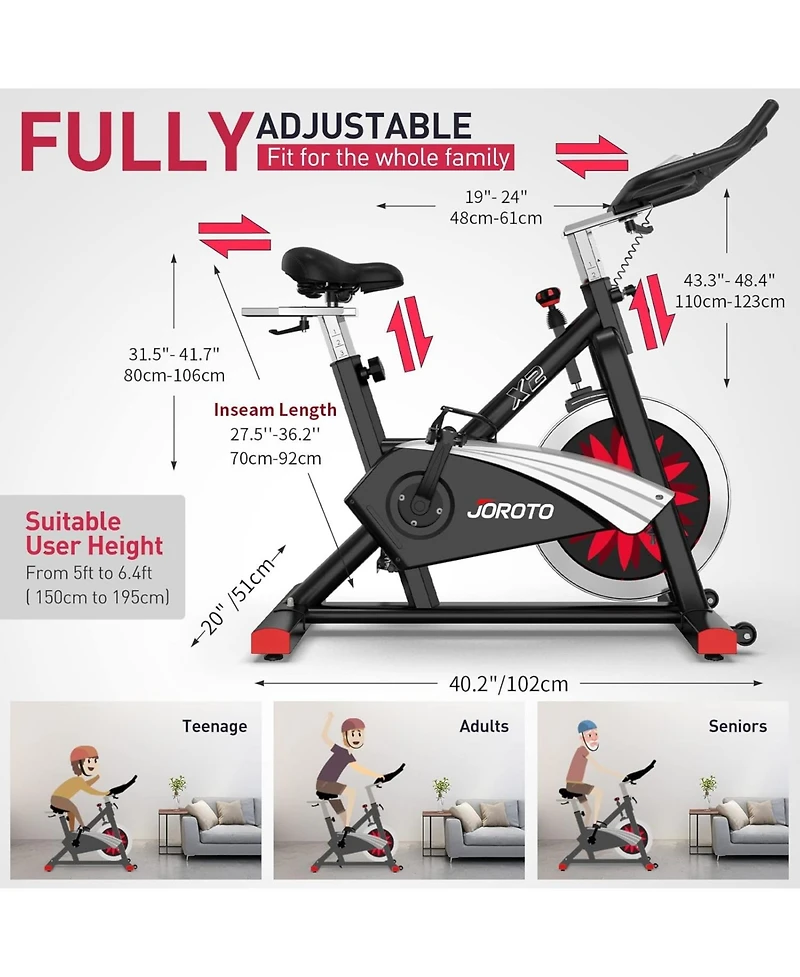 Joroto X2/X2PRO Bluetooth Exercise Bike with 100 Levels Magnetic Resistance, Adjustable Seat & Handlebar, 12.6" Tablet Holder, 280lbs Weight Capacity