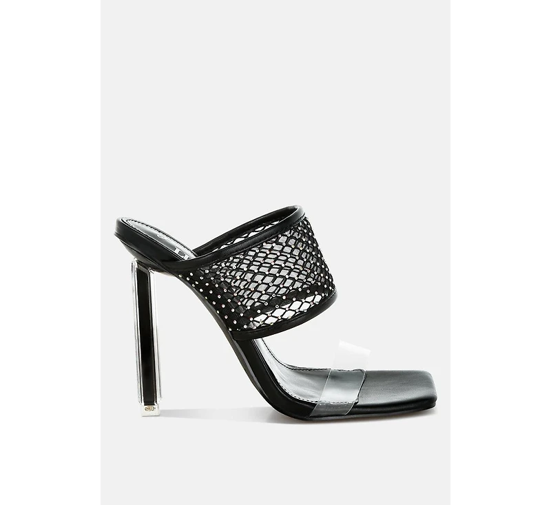 Salween Clear Embellished Square Toe Heels