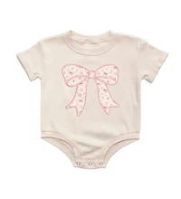 Sweet Wink Baby Girls Ditsy Floral Bow Patch Short Sleeve Romper