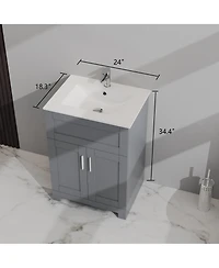 Casainc 24" Bathroom Sink Vanity Laundry Utility Gray Cabinet