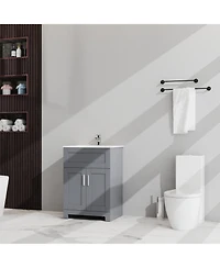 Casainc 24" Bathroom Sink Vanity Laundry Utility Gray Cabinet