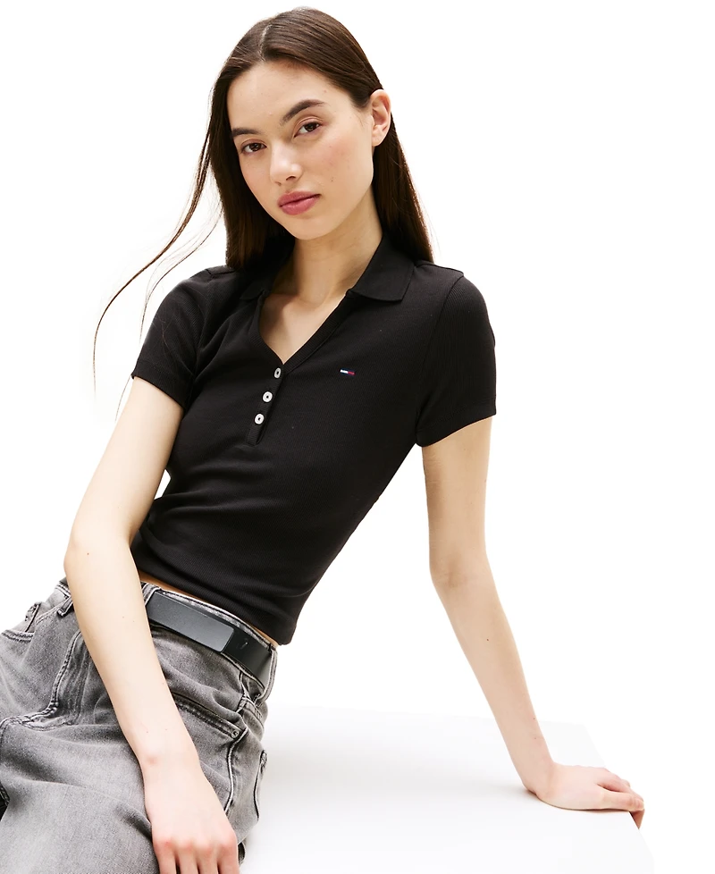 Tommy Jeans Women's Slim-Fit Ribbed Polo Shirt