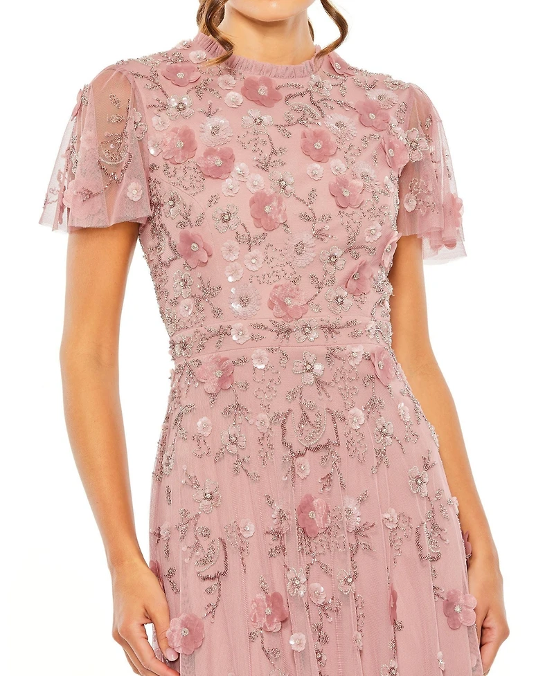 Mac Duggal Women's Embellished High Neck Cap Sleeve A Line Dress