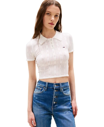 Tommy Jeans Women's Pointelle Cropped Polo Sweater