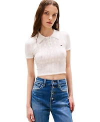 Tommy Jeans Women's Pointelle Cropped Polo Sweater