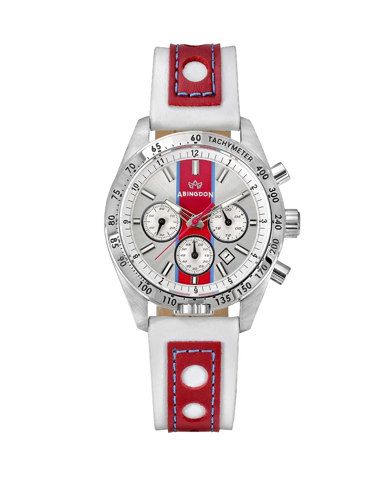 Abingdon Co. Women's Jordan Chronograph Multifunctional Victory Red Leather Strap Watch, 40mm