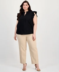 Anne Klein Plus Ruffle-Trim Split-Neck Sleeveless Blouse