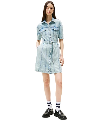 Tommy Jeans Women's Cotton Belted Denim Shirtdress