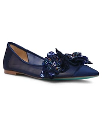 Betsey Johnson Women's Gray Floral Mesh Flats
