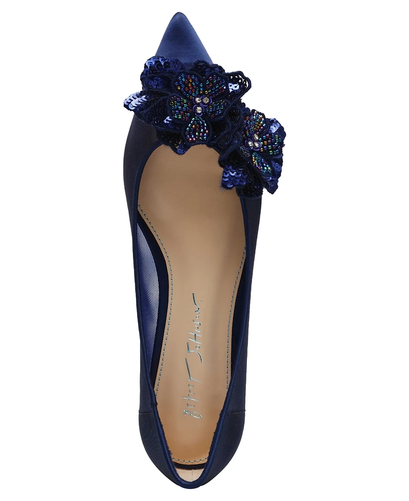 Betsey Johnson Women's Gray Floral Mesh Flats