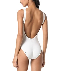 Michael Kors Women's Crepe Ring-Front Scoop-Neck One-Piece Swimsuit