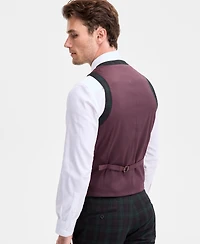 Bar Iii Men's Slim-Fit Green & Burgundy Plaid Suit Separate Vest, Macy's Exclusive