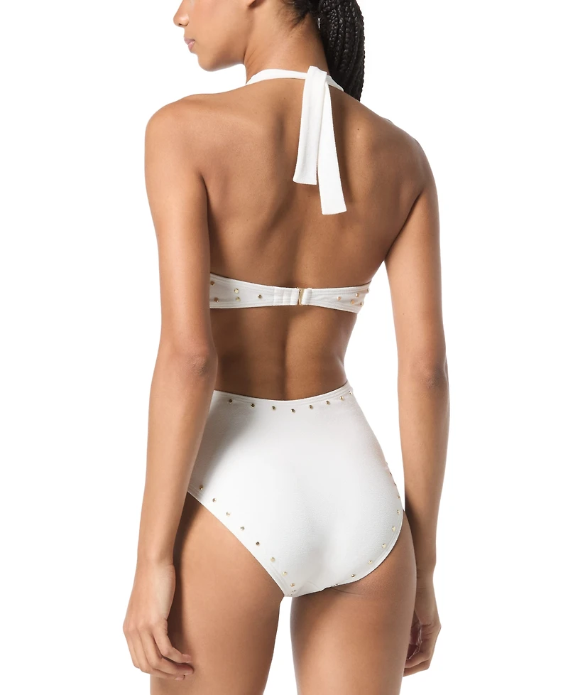 Michael Kors Women's Crepe Ring Halter Cut-Out One-Piece Swimsuit