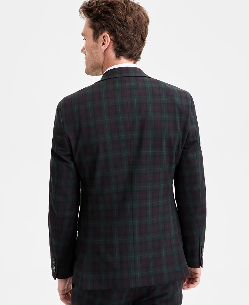 Bar Iii Men's Slim-Fit Green & Burgundy Plaid Suit Separate Jacket, Macy's Exclusive