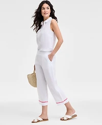Charter Club Women's Linen Embroidered Cropped Pants, Exclusively at Macy's