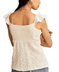 Lucky Brand Women's Textured Ruffle-Sleeve Babydoll Top