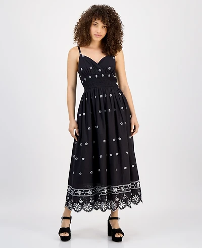 Tinsel Petite V-Neck Sleeveless Black Eyelet Maxi Dress