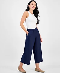 Charter Club Petite High Rise Cropped Wide-Leg Linen Pants, Exclusively at Macy's