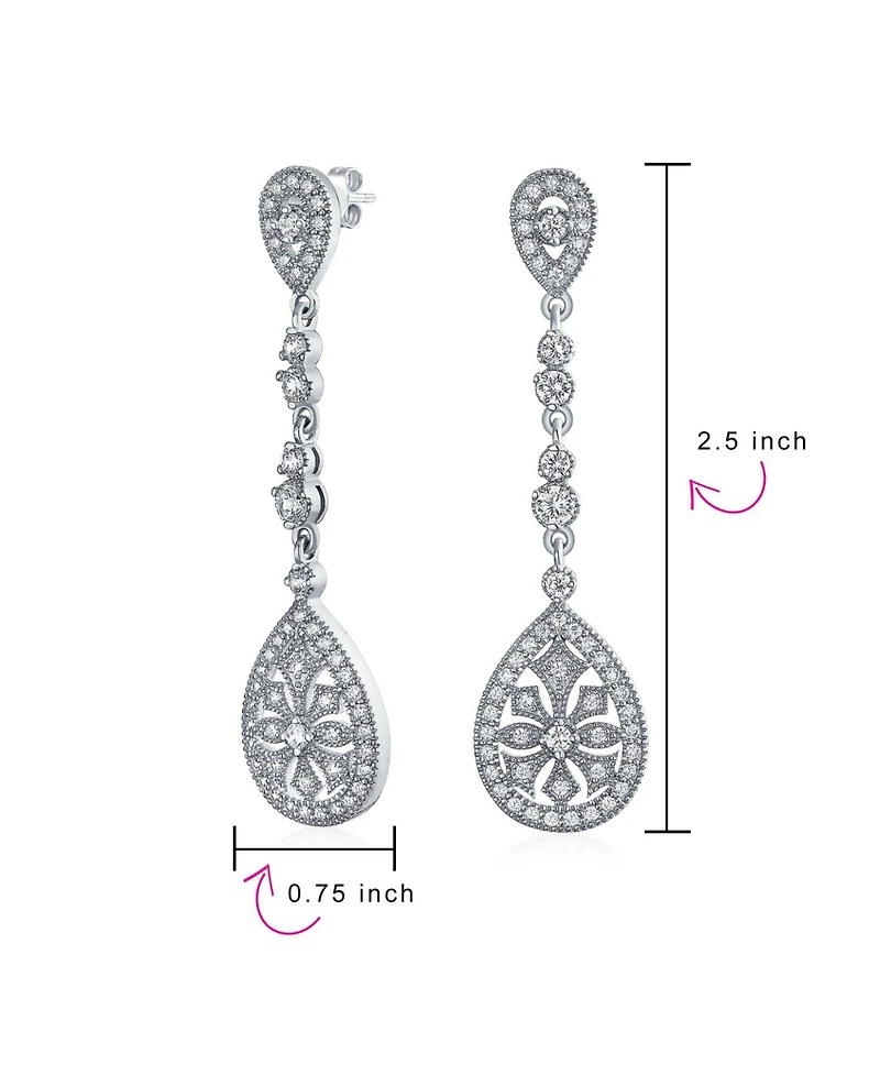 Bling Jewelry Art Deco Cz Teardrop Dangle Chandelier Earrings in Gold Silver Plate