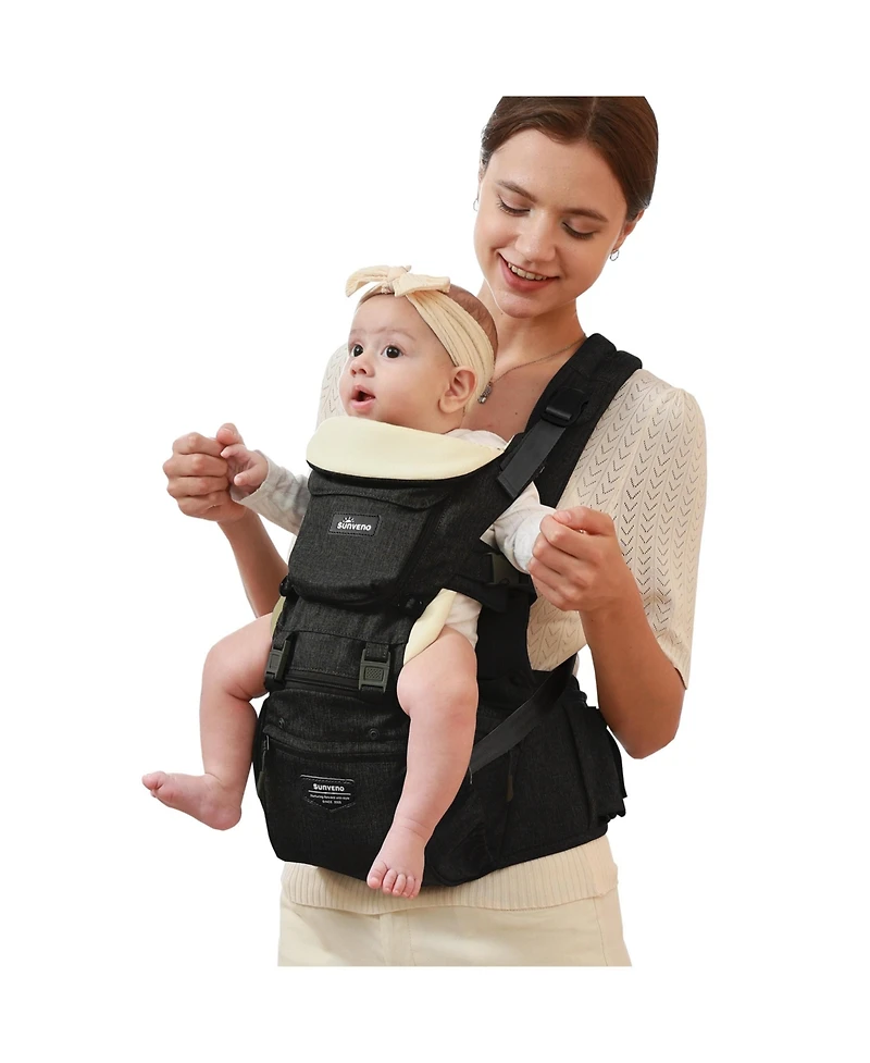 Sunveno 3 1 Ergonomic Baby Carrier with Hip Seat for Newborns and Toddlers 20 lbs Up Large Weight Capacity All Season Use