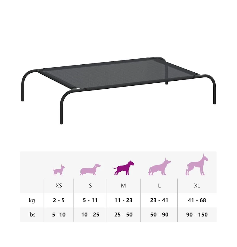 Elevated Dog Bed Black L Textilene