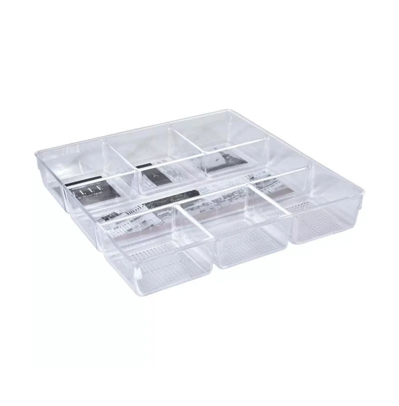Acrylic Drawer Organizer, 6-Section, Clear Makeup Tray Organizer for Makeup and Other Beauty Essentials for Bathrooms, Countertops and Drawer
