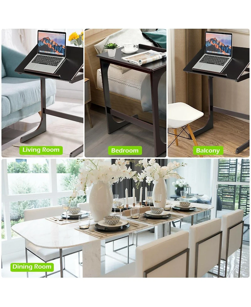 Adjustable C-Shape Couch End Table wth Tilting Top
