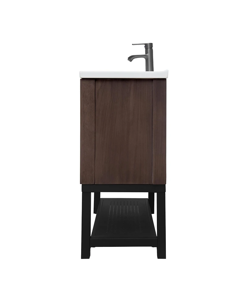 Casainc 32" Bathroom Vanity with White Ceramic Sink & Faucet,Freestanding Bathroom Cabinet with 2 Storage Doors and Open iron Shelf