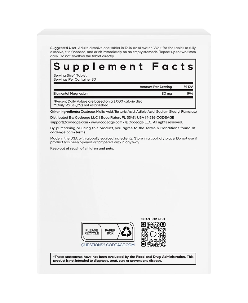 Codeage Molecular Hydrogen Supplement - Fast-Dissolving 12 Ppm Hydrogen Water Tablets with Elemental Magnesium - Hydration Tablet Body Function