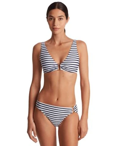 Lauren Ralph Lauren Womens Striped V Neck Bikini Top Ring Hipster Bikini Bottoms