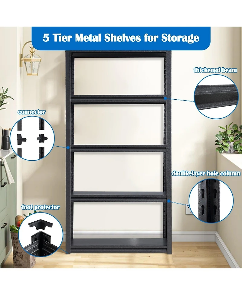 63"H 5 Tier Metal Shelves for Storage Garage Shelving 2000LBS Heavy Duty Storage Shelves Adjustable Garage Shelf Industrial Shelving Unit Storage Util
